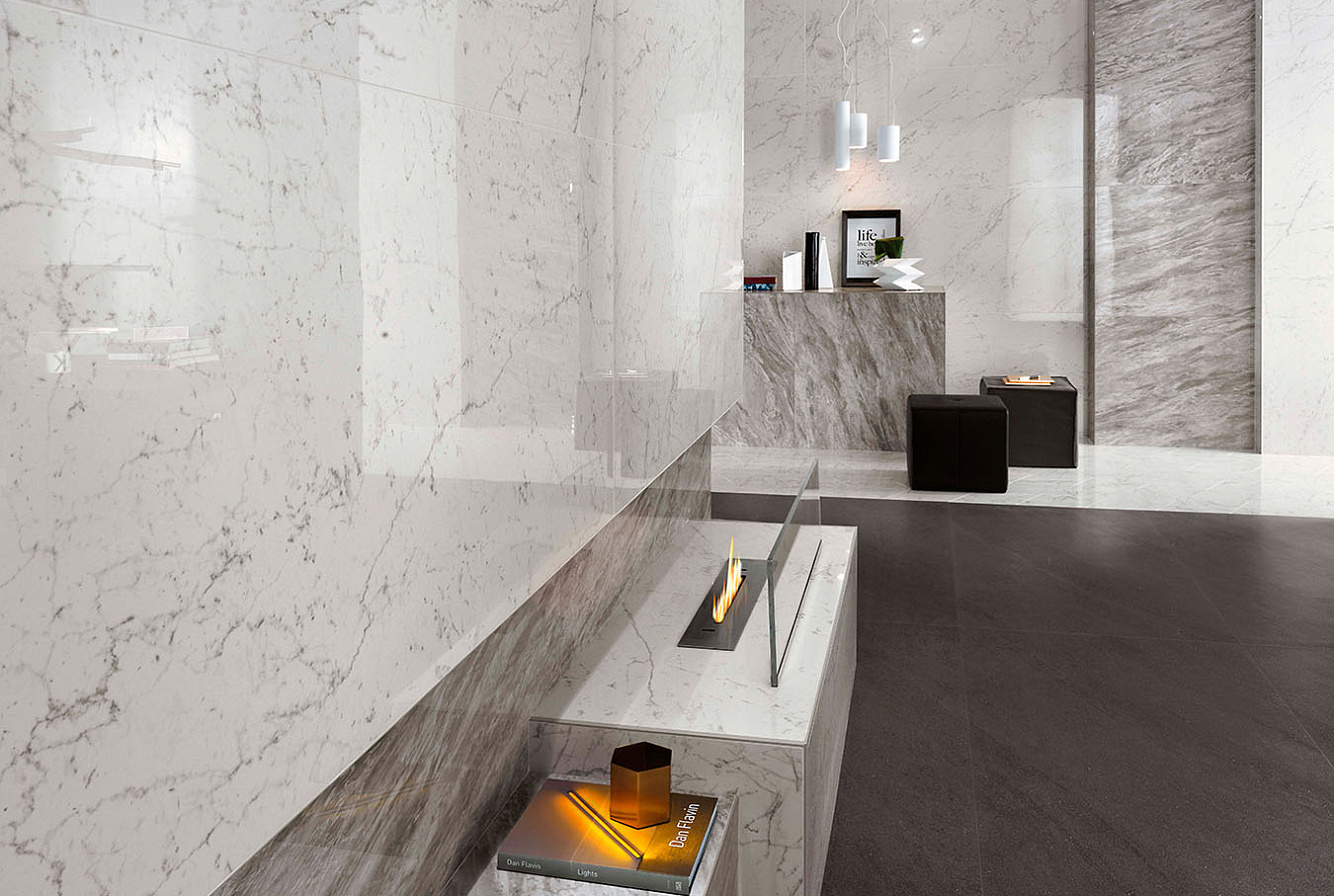 Керамогранит Marvel Carrara Pure Lappato 75x150, Marvel Bardiglio Grey Lappato 75x150, Marvel Basaltina Volcano 75x150